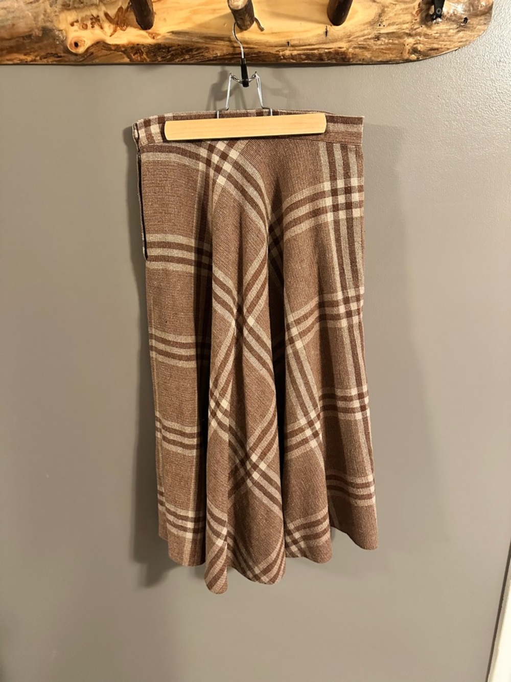 Vintage Brown Plaid Wool Blend A-Line Women's Skirt
